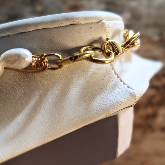 Natural Green Emerald & Freshwater Pearls In Paperclip Necklace And Bracelet - Picture 6 of 11